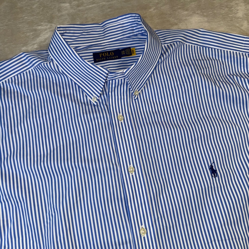 Polo Ralph Lauren Mens 2XB Blue White Striped Long Sleeve Button Down Shirt